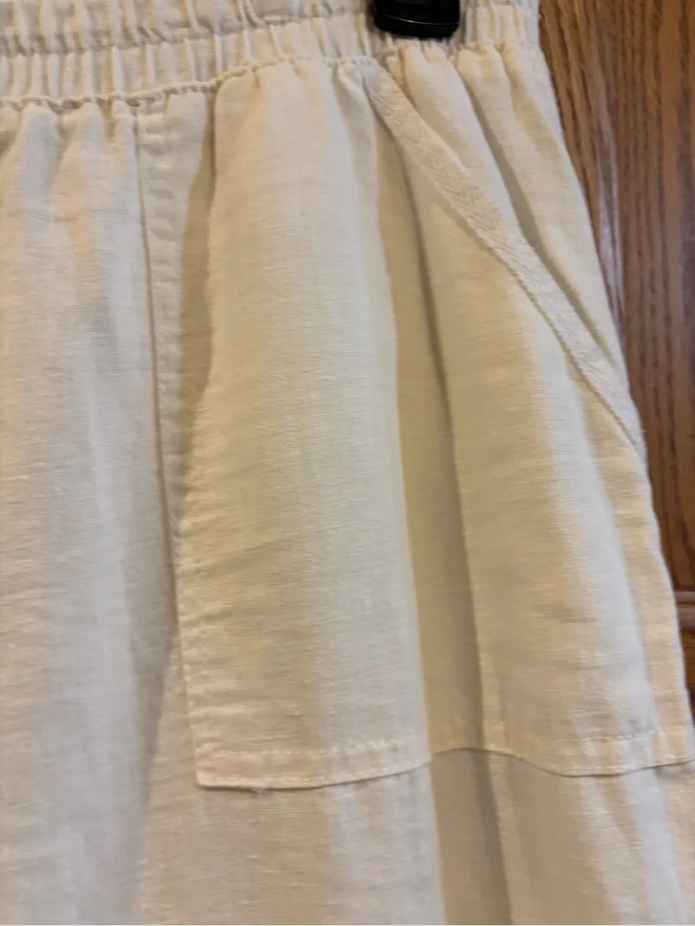 Casual Wide Leg Drawstring Linen-Blend Pants — Cream Cato Size 18-20W